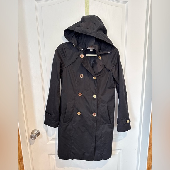 Michael Kors Jackets & Blazers - Michael Kors Black Hooded Trench Coat with gold detail